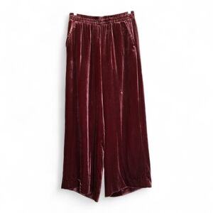 Garnet Hill Women's Burgundy Velvet Wide Leg Lined Trousers XS